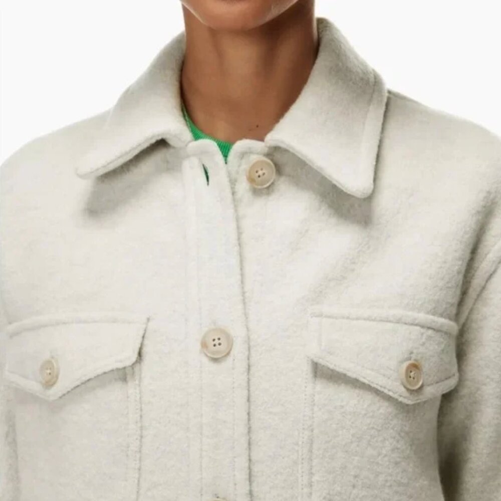 Aritzia Wilfred Free The Ganna Shirt Jacket in Heather Bone 100% Merino Wool